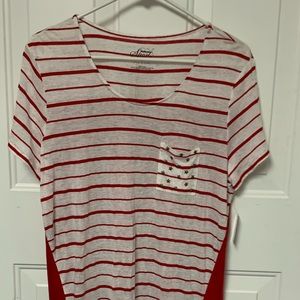 Style & Co Red front horizontal stripes and on back shoulder area Tshirt Sz L
